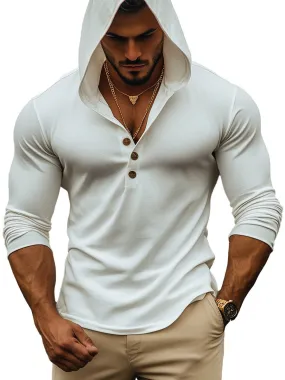 Men's Casual Solid Color Long Sleeve Hooded T-Shirt