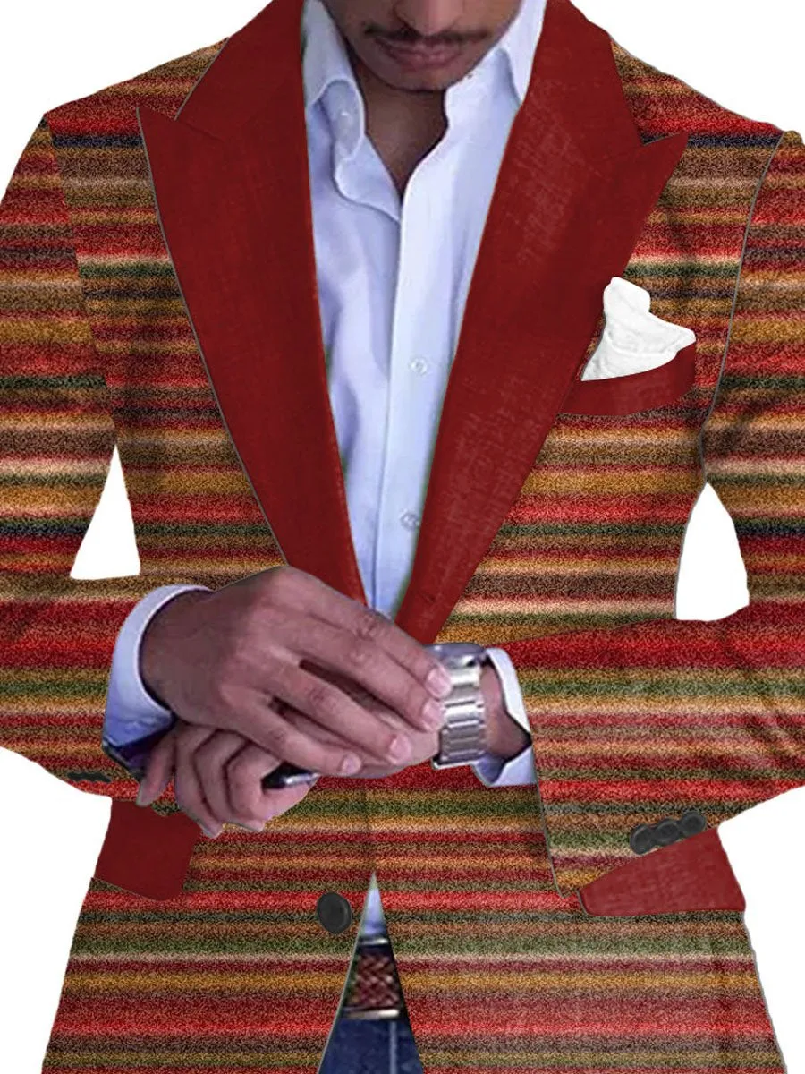 Men's Colorful Retro Stripe Print Casual Blazer