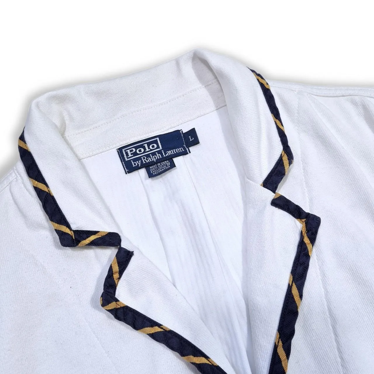Men's Outerwear Blazer Jacket Cotton White with Embroidery on the Front Pocket Size Large