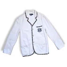 Men's Outerwear Blazer Jacket Cotton White with Embroidery on the Front Pocket Size Large