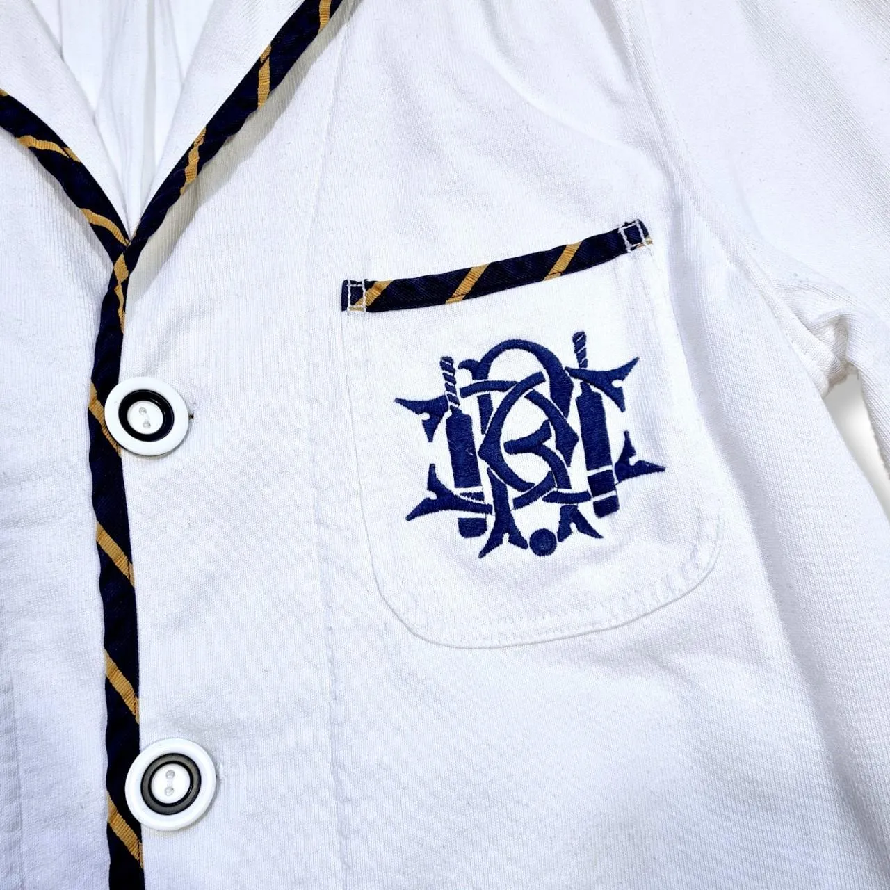 Men's Outerwear Blazer Jacket Cotton White with Embroidery on the Front Pocket Size Large