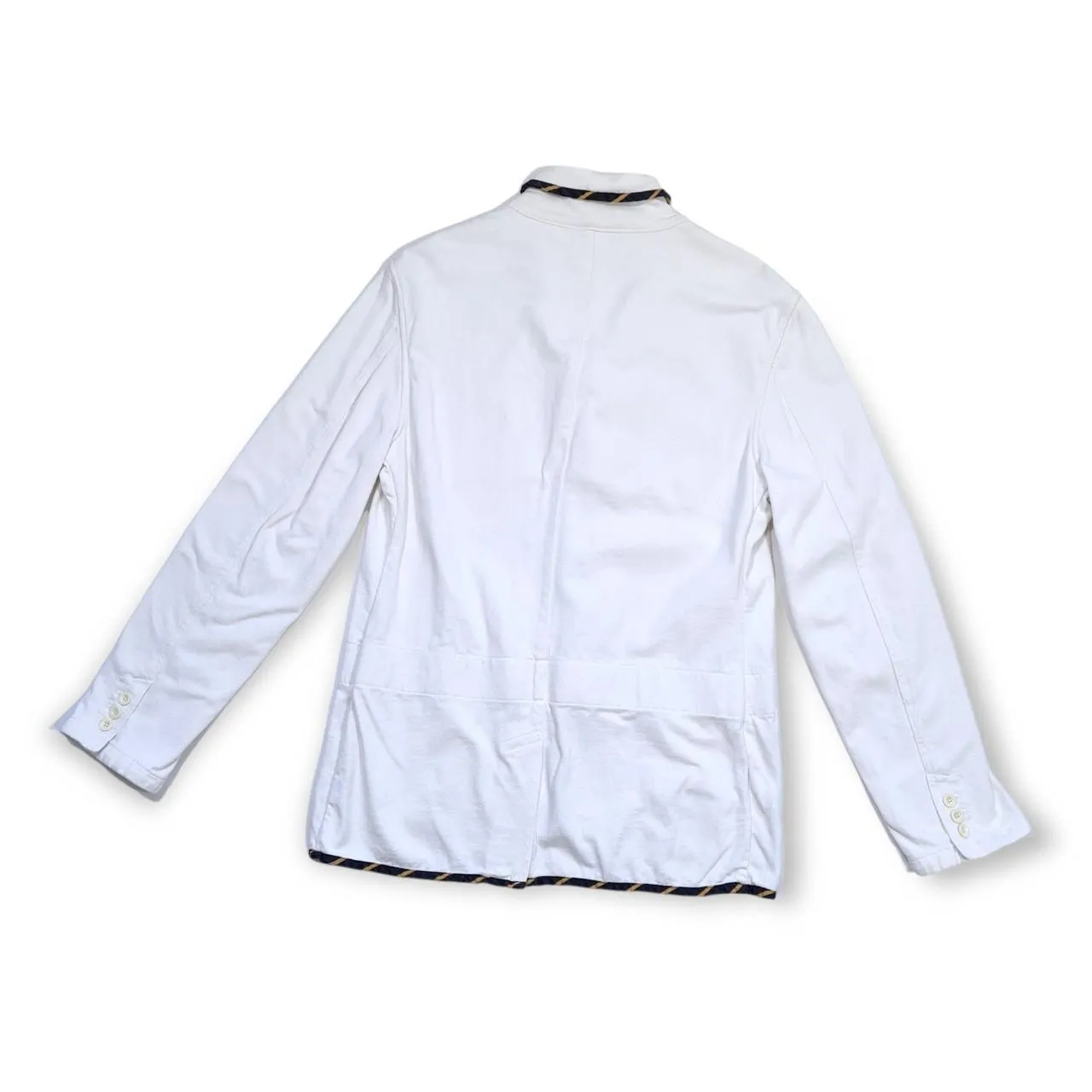 Men's Outerwear Blazer Jacket Cotton White with Embroidery on the Front Pocket Size Large