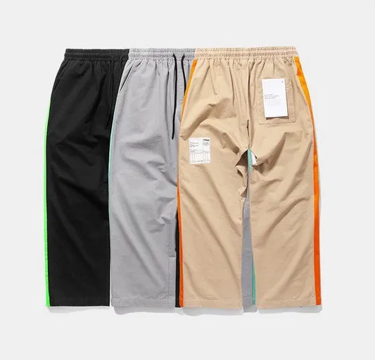 Men's Spring/Summer Cotton Loose Cargo Pants With Fluorescent Side Stripes