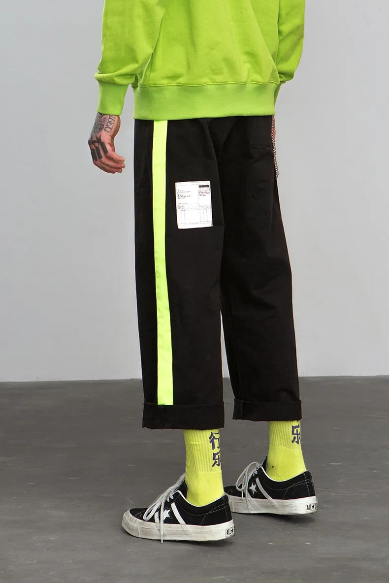 Men's Spring/Summer Cotton Loose Cargo Pants With Fluorescent Side Stripes