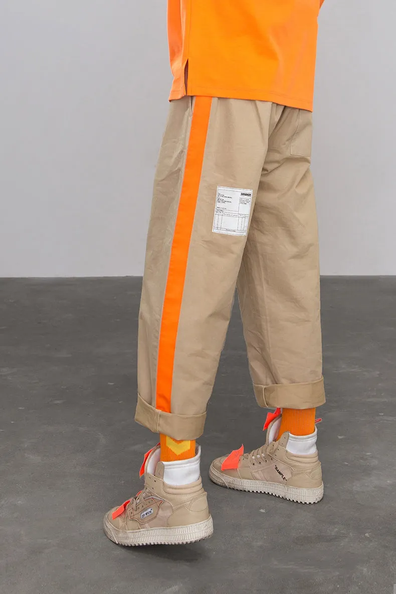 Men's Spring/Summer Cotton Loose Cargo Pants With Fluorescent Side Stripes