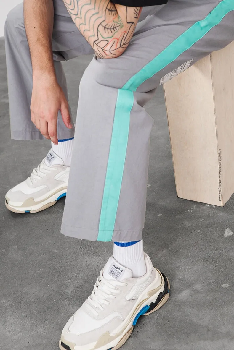 Men's Spring/Summer Cotton Loose Cargo Pants With Fluorescent Side Stripes