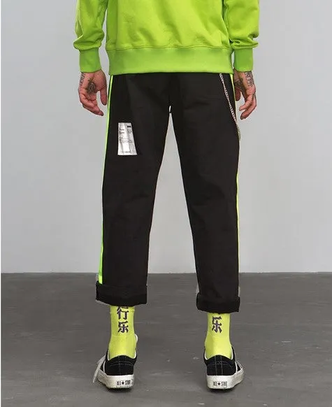 Men's Spring/Summer Cotton Loose Cargo Pants With Fluorescent Side Stripes