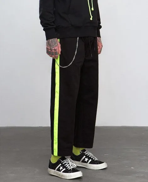 Men's Spring/Summer Cotton Loose Cargo Pants With Fluorescent Side Stripes
