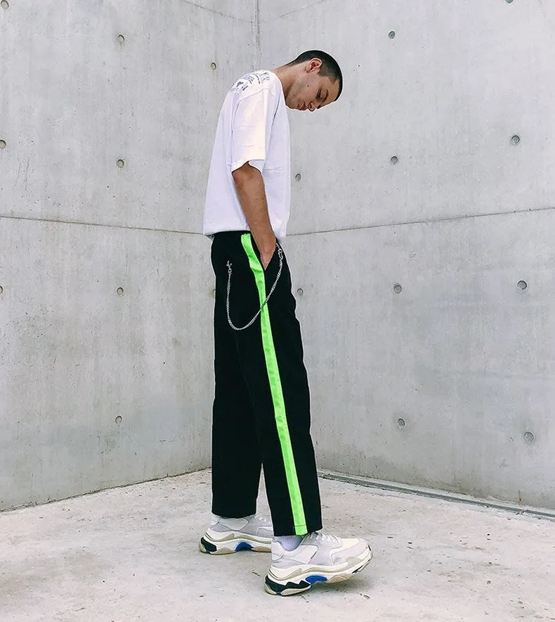 Men's Spring/Summer Cotton Loose Cargo Pants With Fluorescent Side Stripes