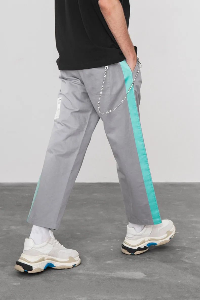 Men's Spring/Summer Cotton Loose Cargo Pants With Fluorescent Side Stripes
