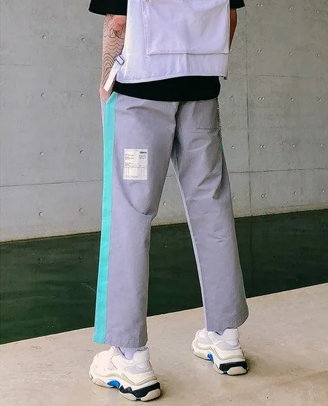 Men's Spring/Summer Cotton Loose Cargo Pants With Fluorescent Side Stripes