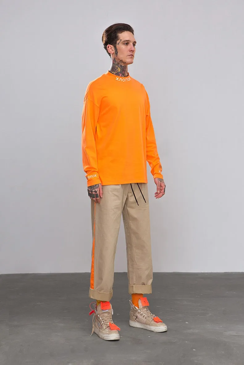 Men's Spring/Summer Cotton Loose Cargo Pants With Fluorescent Side Stripes