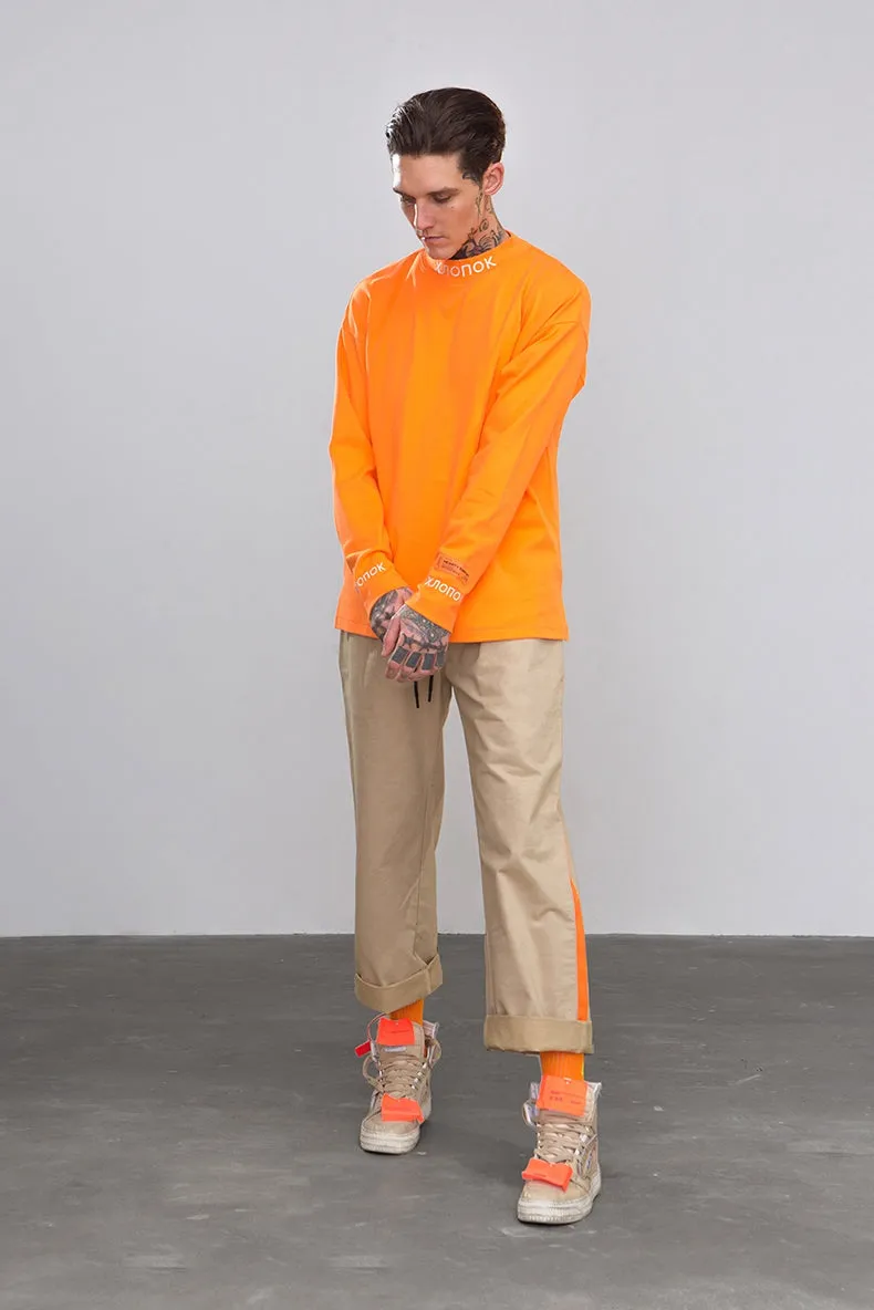 Men's Spring/Summer Cotton Loose Cargo Pants With Fluorescent Side Stripes