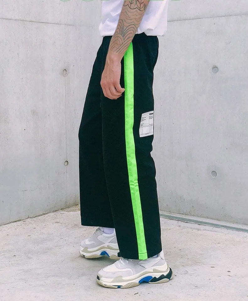 Men's Spring/Summer Cotton Loose Cargo Pants With Fluorescent Side Stripes