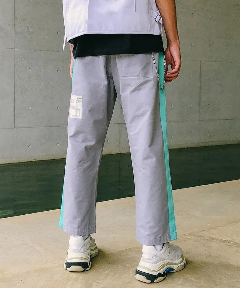 Men's Spring/Summer Cotton Loose Cargo Pants With Fluorescent Side Stripes
