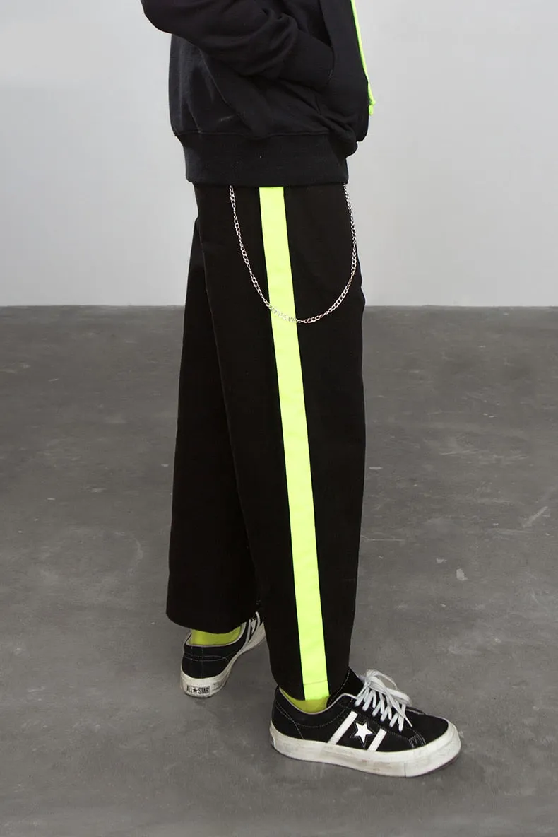 Men's Spring/Summer Cotton Loose Cargo Pants With Fluorescent Side Stripes
