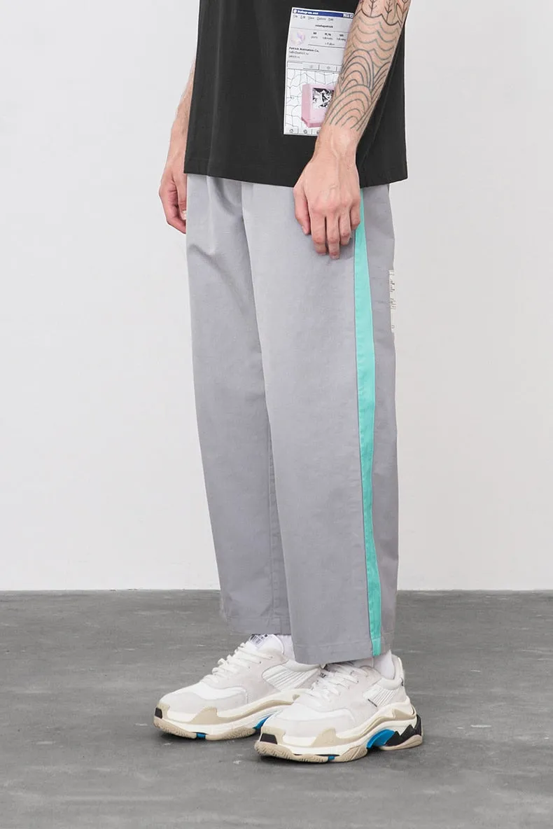 Men's Spring/Summer Cotton Loose Cargo Pants With Fluorescent Side Stripes
