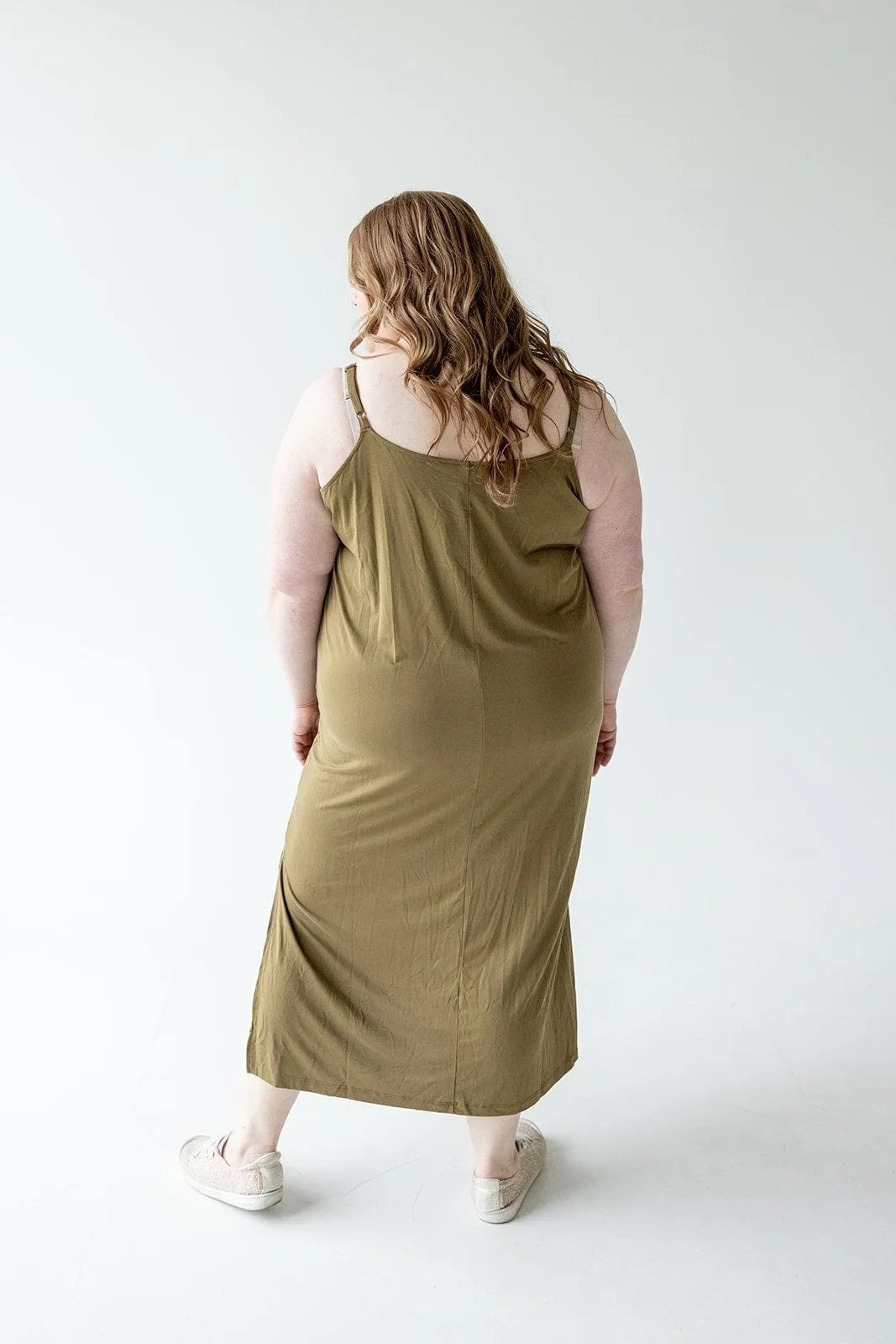MIDI LENGTH SLIP DRESS IN ARMY
