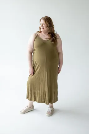 MIDI LENGTH SLIP DRESS IN ARMY