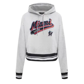MLB MIAMI MARLINS SCRIPT TAIL WOMEN'S RIB FLC CROPPED PO HOODIE (HEATHER GRAY/BLACK)