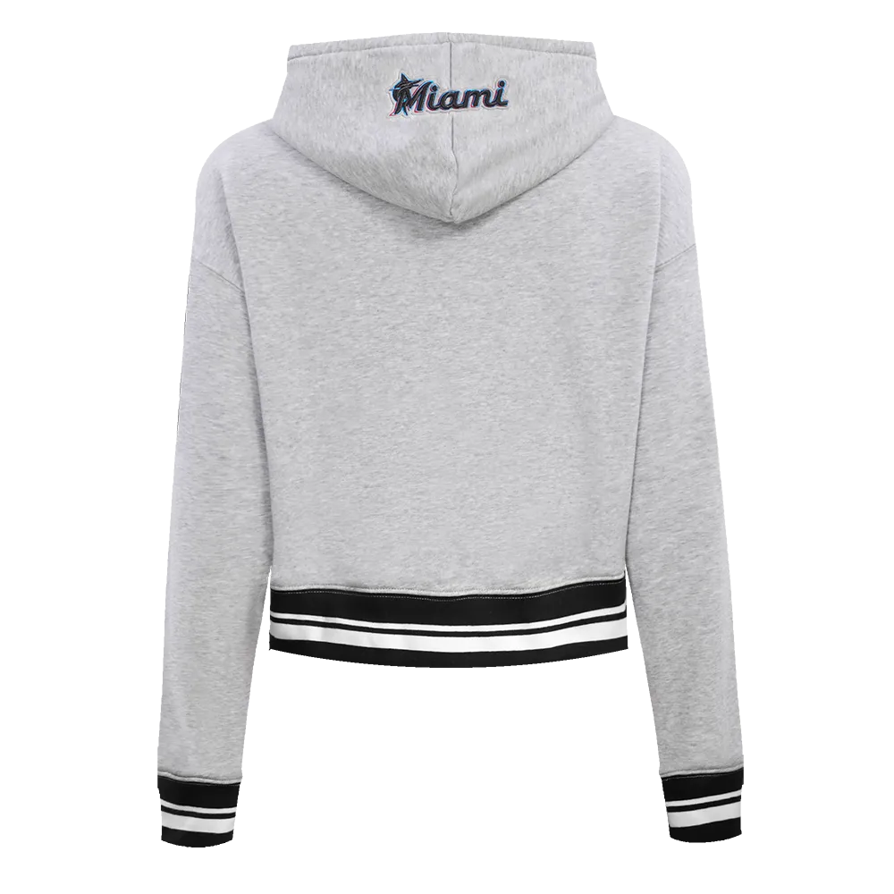 MLB MIAMI MARLINS SCRIPT TAIL WOMEN'S RIB FLC CROPPED PO HOODIE (HEATHER GRAY/BLACK)