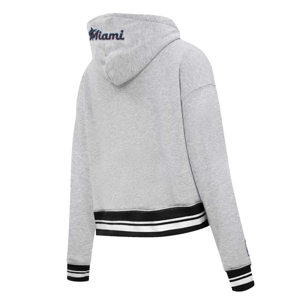 MLB MIAMI MARLINS SCRIPT TAIL WOMEN'S RIB FLC CROPPED PO HOODIE (HEATHER GRAY/BLACK)