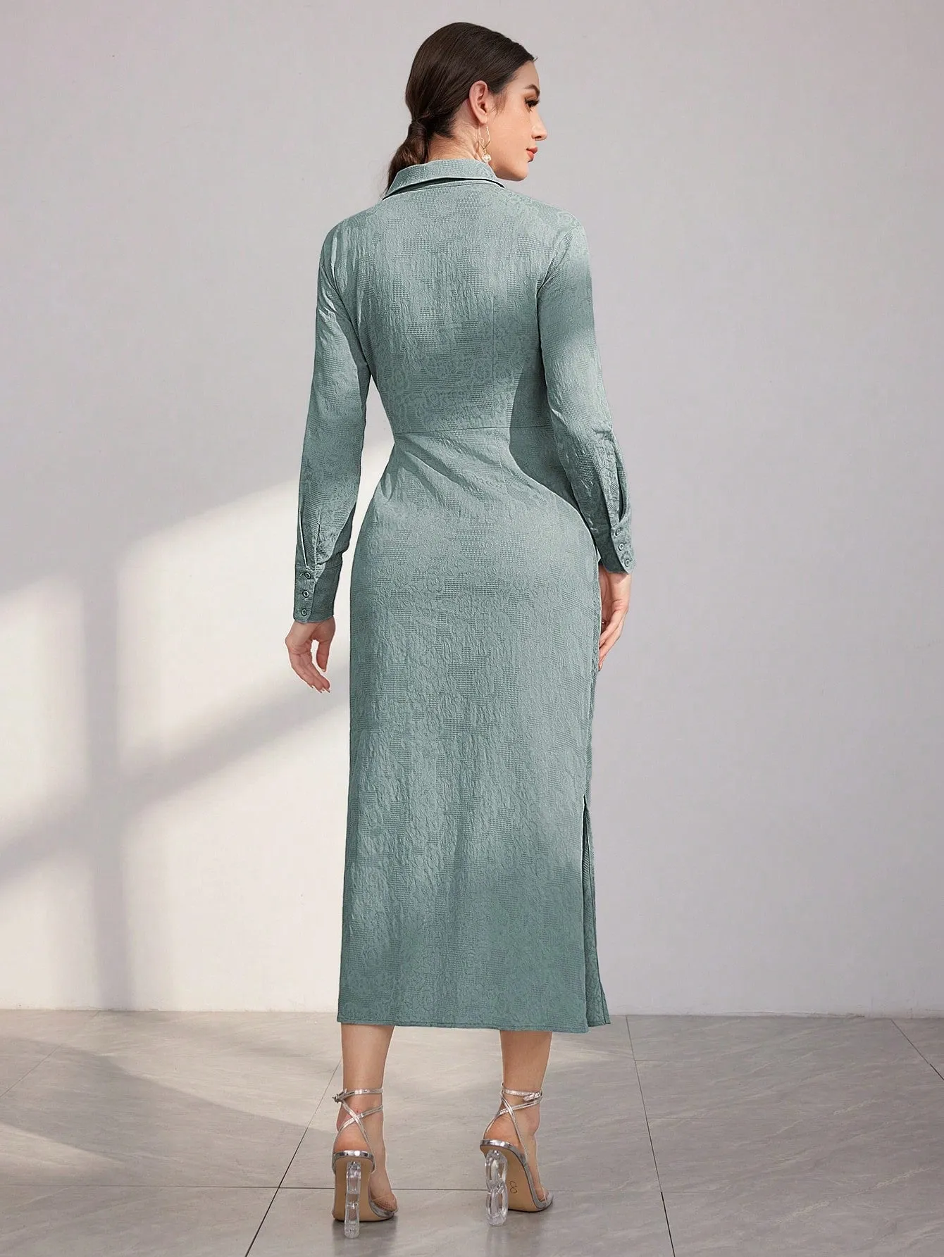 Modely Women's Long Sleeve Tie Front Shirt Dress