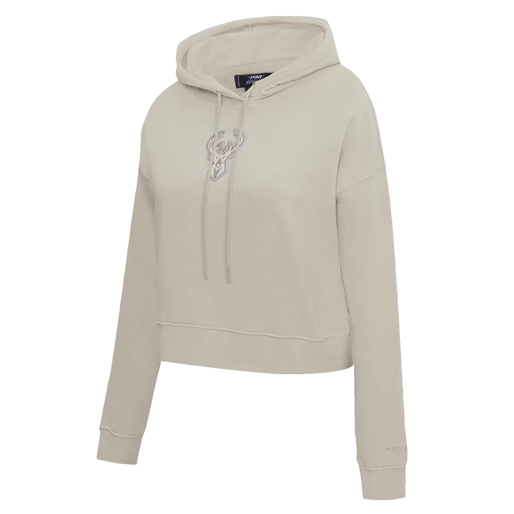 NBA MILWAUKEE BUCKS NEUTRAL WOMEN'S CROPPED PO HOODIE (TAUPE)