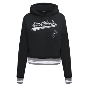 NBA SAN ANTONIO SPURS SCRIPT TAIL WOMEN'S RIB FLC CROPPED PO HOODIE (BLACK/GRAY)