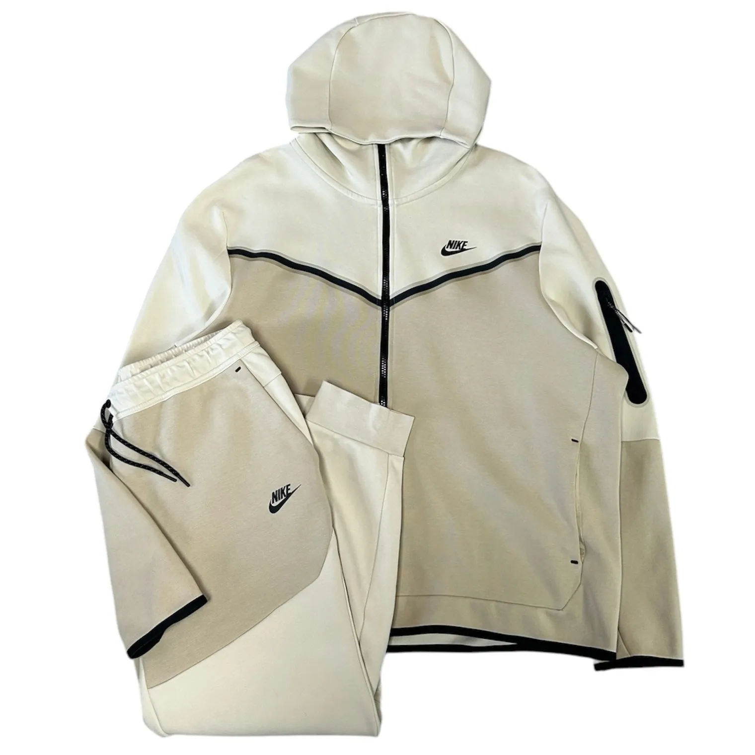 Nike Tech Fleece Cream Zip Up Hoodie & Sweatpants Set