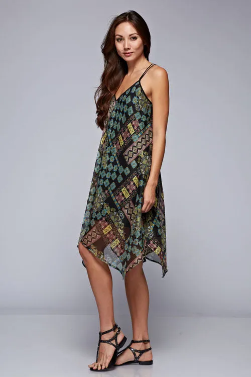 Paisley Print Multi Strap Handkerchief Midi Dress