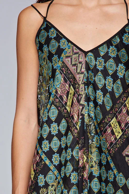 Paisley Print Multi Strap Handkerchief Midi Dress