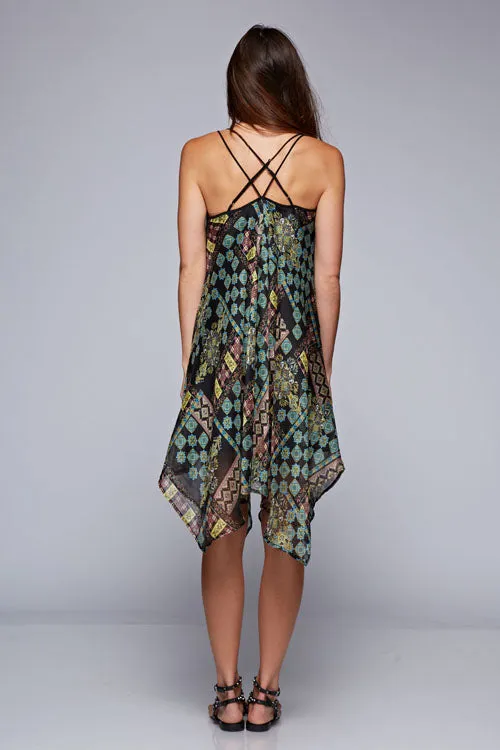Paisley Print Multi Strap Handkerchief Midi Dress