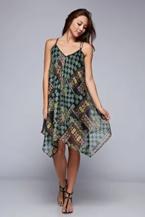 Paisley Print Multi Strap Handkerchief Midi Dress