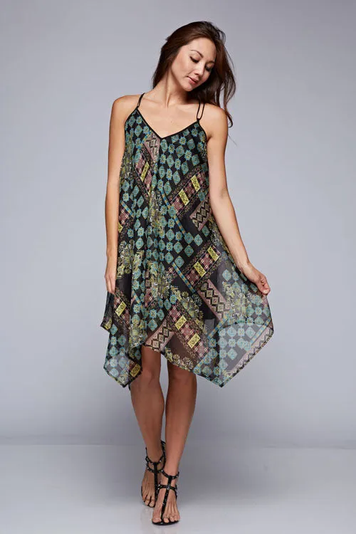 Paisley Print Multi Strap Handkerchief Midi Dress