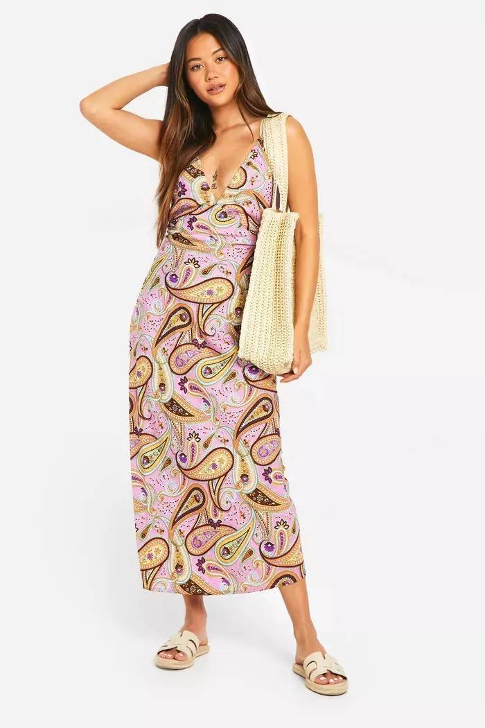 Paisley strappy midaxi dress in multi