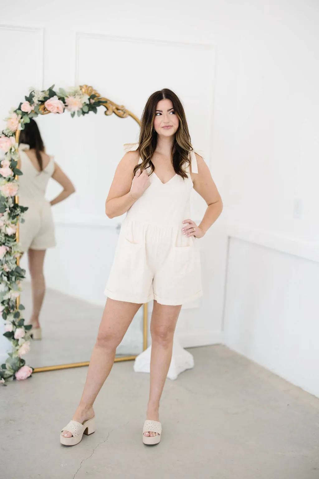 Pinkies Up Cream Bow Romper FINAL SALE
