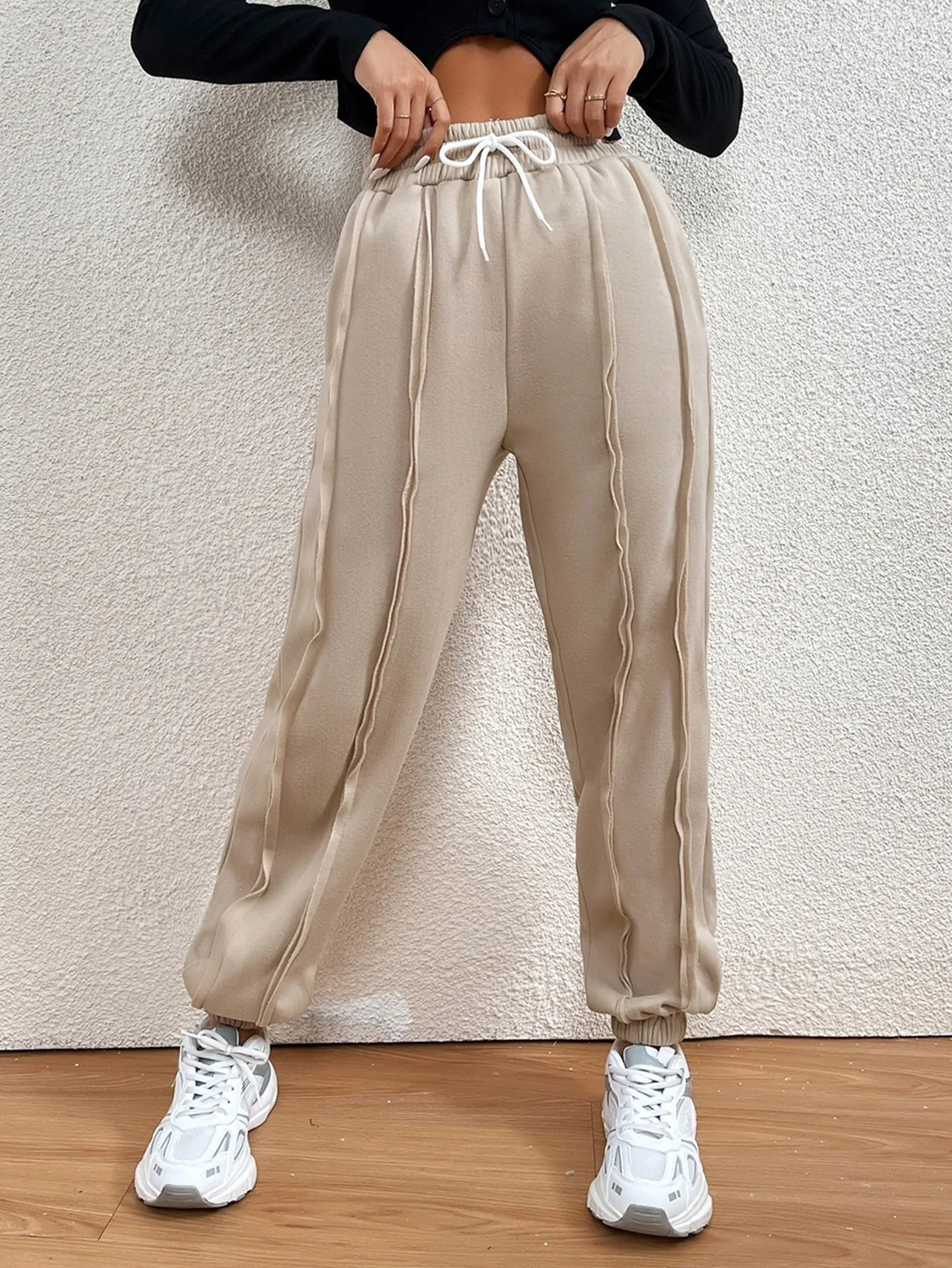 Plain Drawstring High Waist Long Women Sweatpants