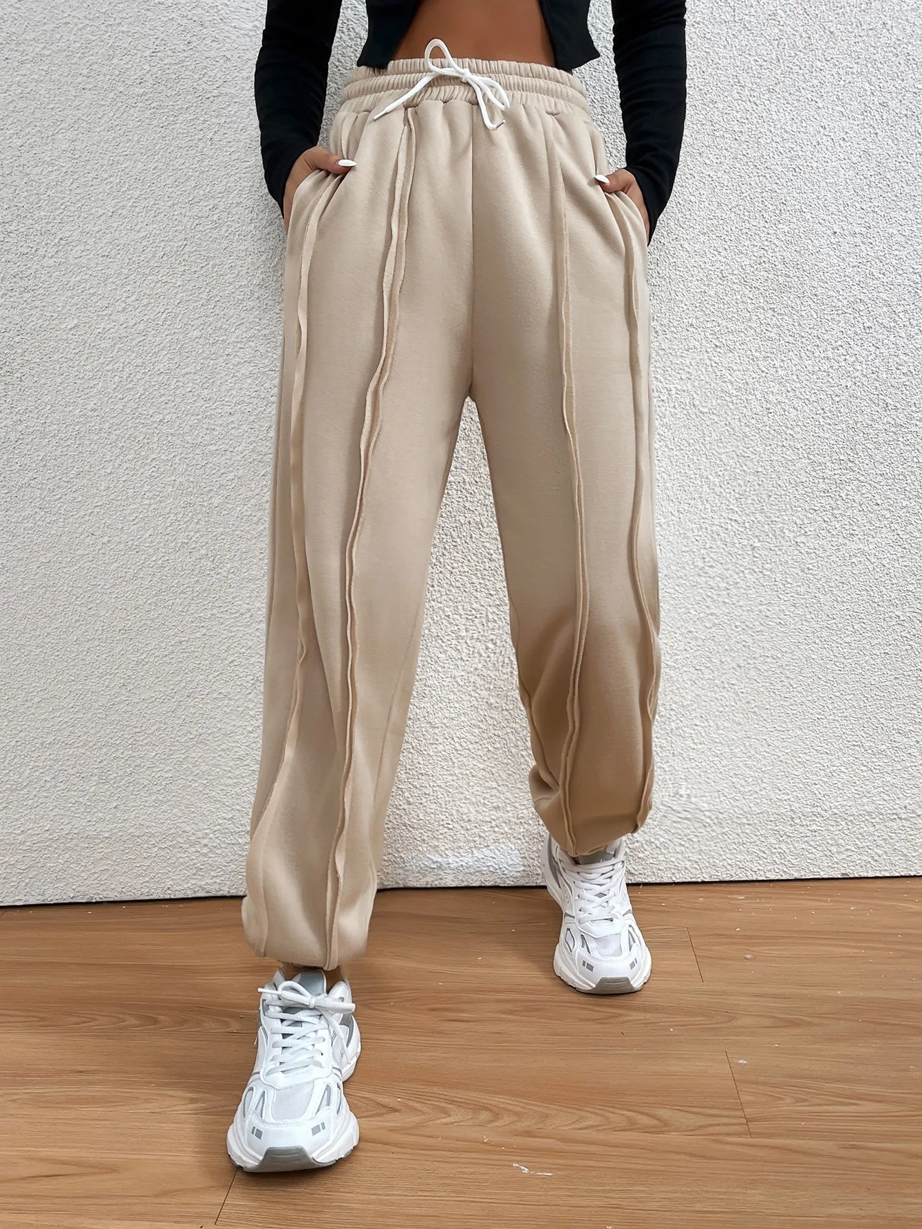 Plain Drawstring High Waist Long Women Sweatpants