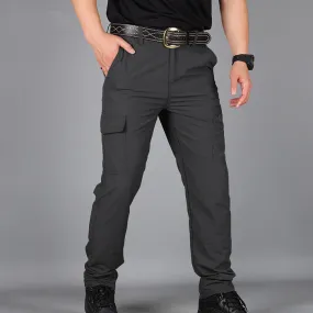 Plain Elastic Waist Multi Pocket Straight Leg Cargo Pants