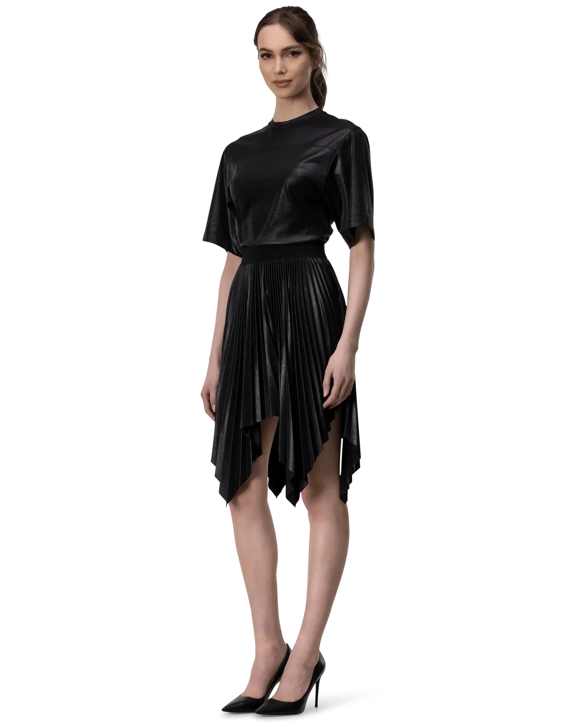Pleated Lacquer T-Shirt Dress
