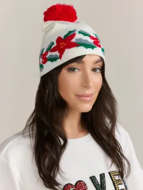 Poinsettia Pom Pom Beanie