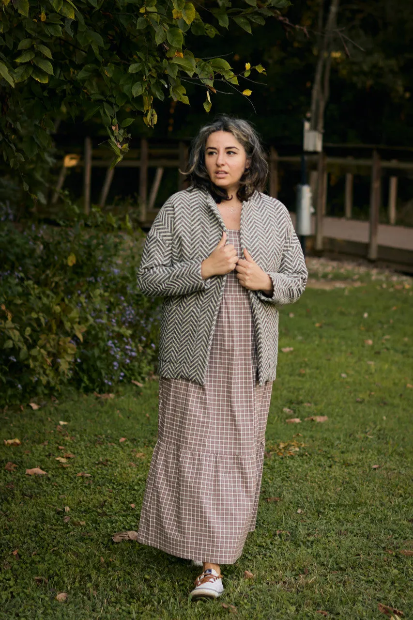 Portuguese Wool Pieper Coat in Black and White Herringbone