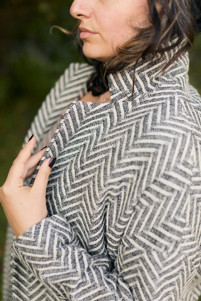 Portuguese Wool Pieper Coat in Black and White Herringbone