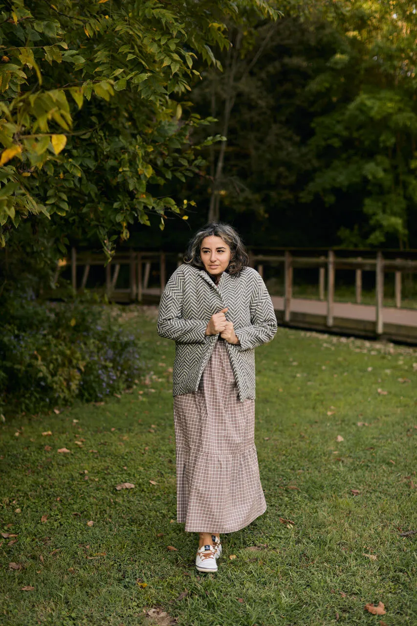 Portuguese Wool Pieper Coat in Black and White Herringbone