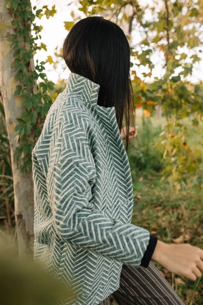 Portuguese Wool Pieper Coat in Black and White Herringbone