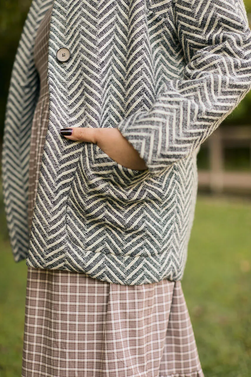 Portuguese Wool Pieper Coat in Black and White Herringbone