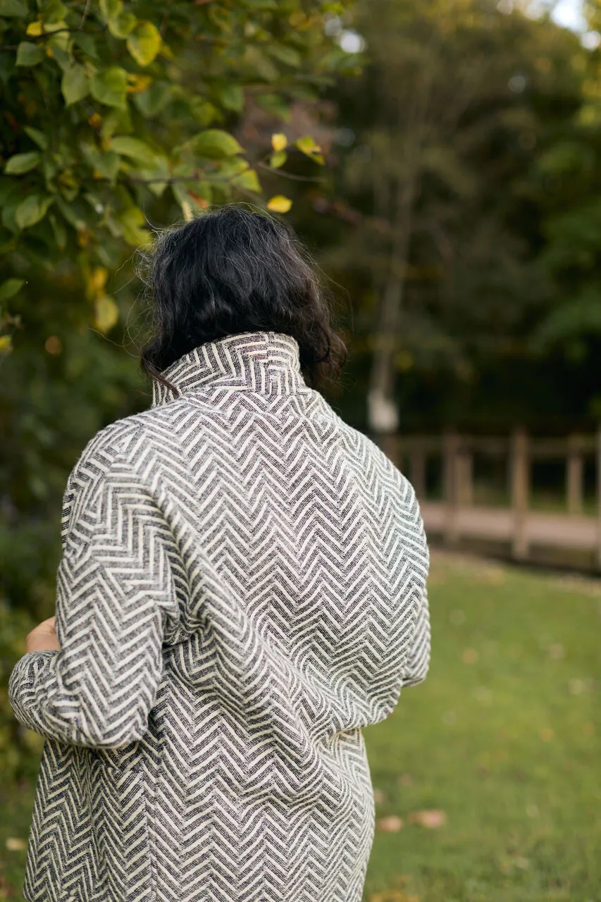 Portuguese Wool Pieper Coat in Black and White Herringbone