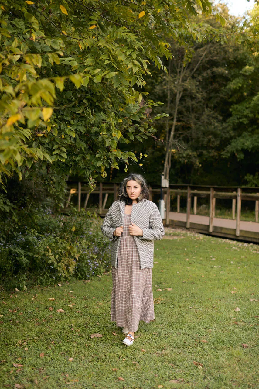 Portuguese Wool Pieper Coat in Black and White Herringbone