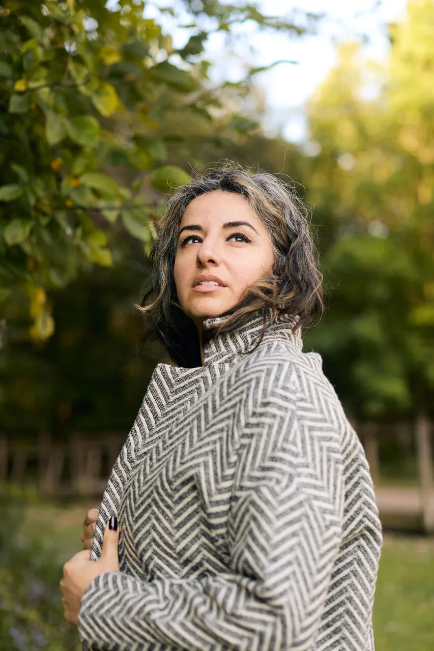 Portuguese Wool Pieper Coat in Black and White Herringbone